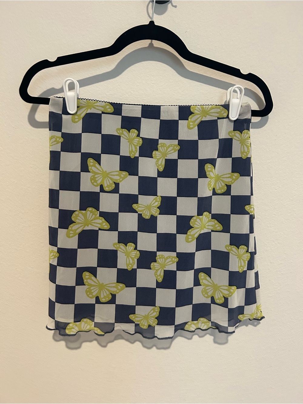 Forever 21 Navy and Lime Checkerboard Butterfly Mini Skirt
